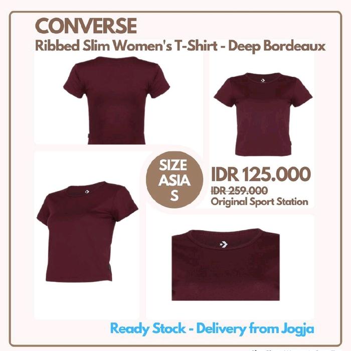 Converse Ribbed Slim Women's T-shirt Maroon Size S Original Sport Station Ready Stock Delivery from 