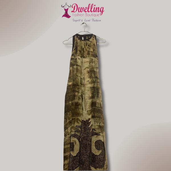 Long Dress Batik Etnik Halter Neck Tanpa Lengan