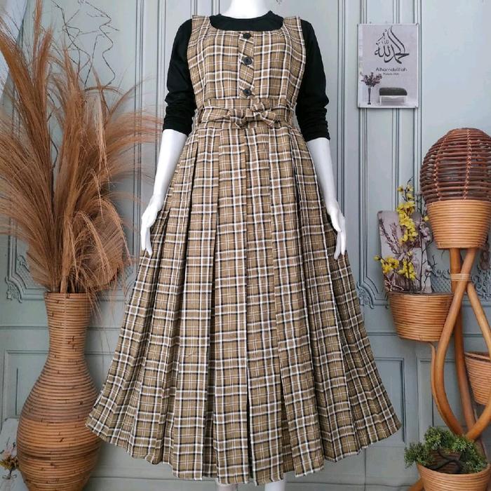 Gamis overall+manset kotak terbaru katun zahra premium Wanita Dress Panjang nyaman dan lembut untuk 