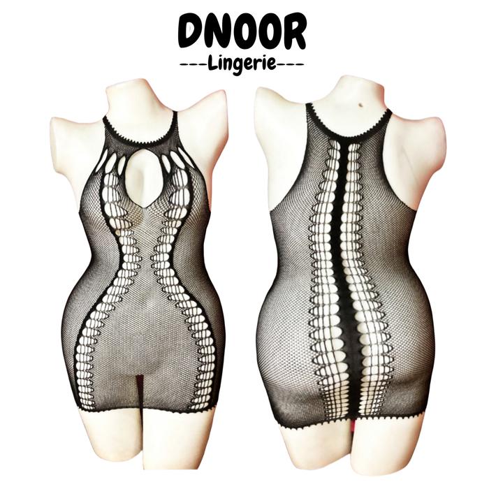 DNOOR Mini Dress Big Size JUMBO Huge Lingerie Jaring Pressbody Transparan Motif Strip tengah Size XS
