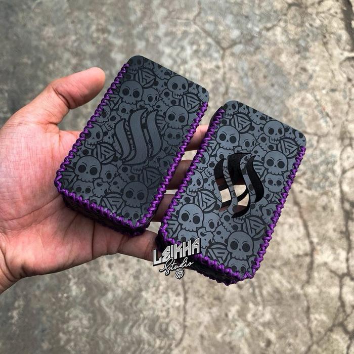 Leather Sleeve Trml T 200 Skull Logo Kulit Hitam Benang Ungu