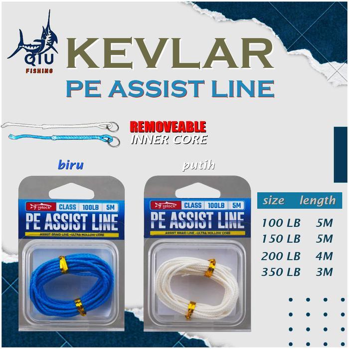 Firelock Kevlar Assist Line Ultra Hollow Benang Kevlar Pengikat Assist - Biru, 100 lb