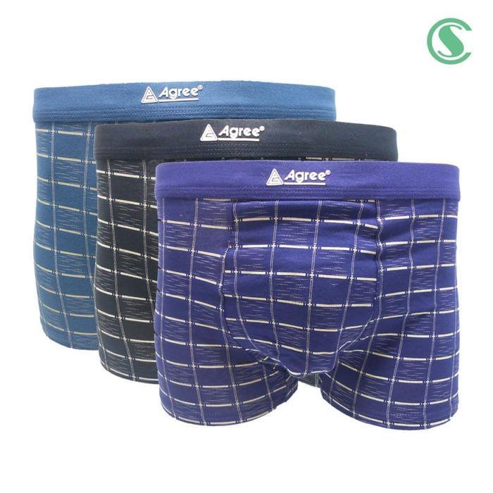 Agree Boxer Sport 1234 CD Pria Dewasa Import Bahan Katun Nyaman Desain Kotak-Kotak Regular Fit 3pcs 