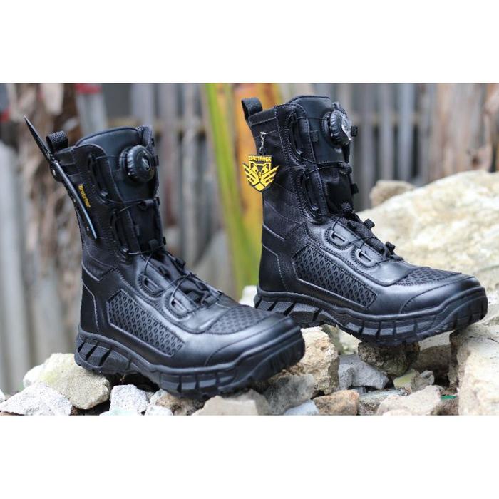 TERLARIS Sepatu Pdl Brother boots safety Tni Polri kulit asli ujung besi tali putar cepat anti air B