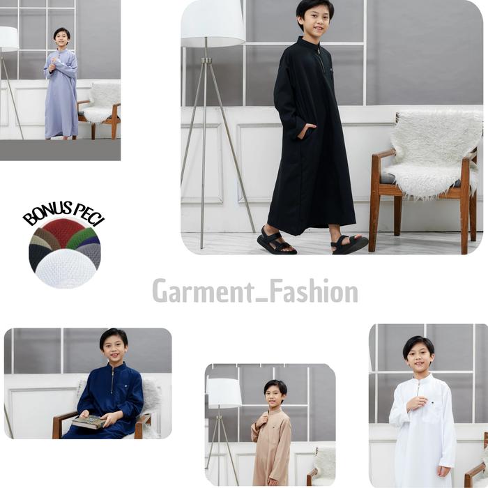 Jubah Anak Laki-Laki Polosan ALIFA Gamis Cowok Resleting Terbaru Katun Premium, Usia 7-14 Tahun - Ko