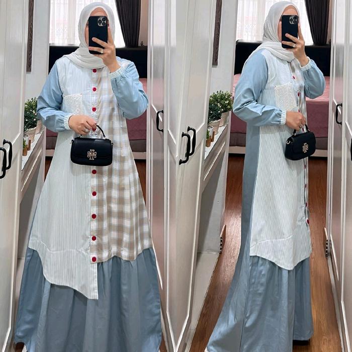 Dress Semut Ori Syaina Bahan Katun Linen Gamis Wanita Muslimah Panjang Dewasa Nyaman Midi