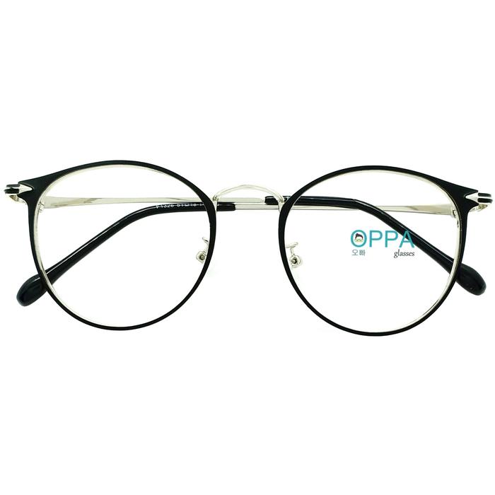 Frame Kacamata Korea Pria Wanita 029BS Bulat Oval Black Silver Besi Fashion - Lensa Normal