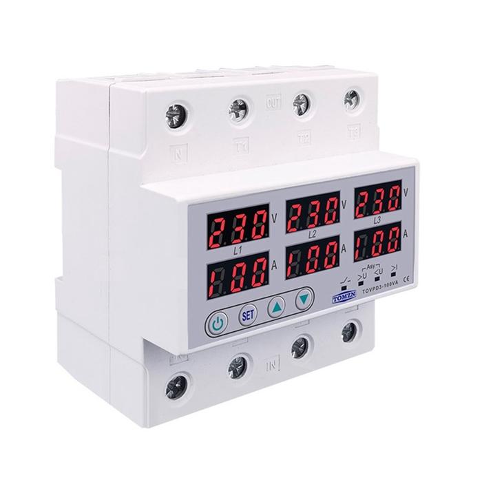 Din Rail 3 Phase Voltage Relay 380V Voltmeter Ammeter Over And Under