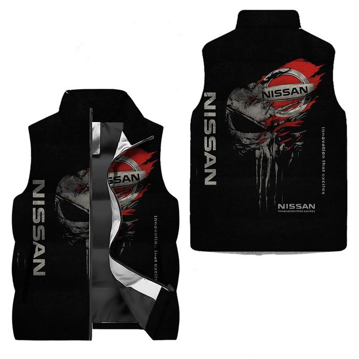 2025 men's autumn and winter hot selling Nissan brand vest, 3D flame and skull print jacket, both fa