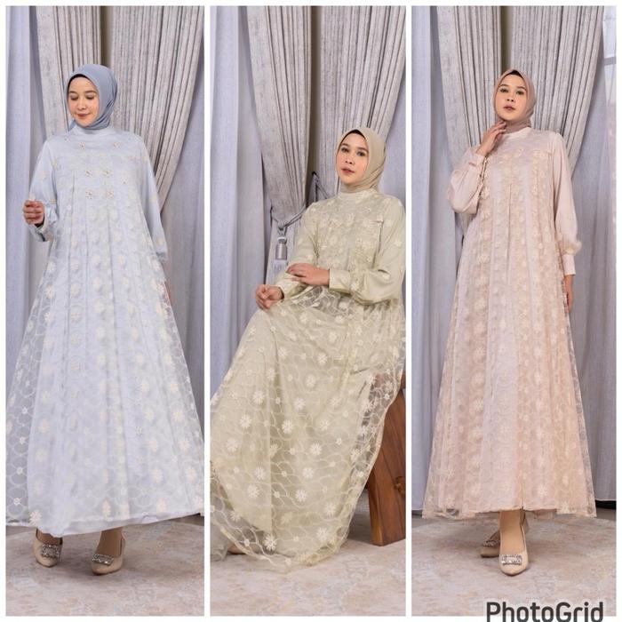 Fazia Gamis Marevi Cantik Mewah brukat simple Terbaru - Model Terbaru