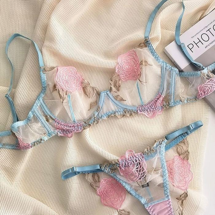 Set Bra Push Up Bordir Jala Transparan Ultra Tipis