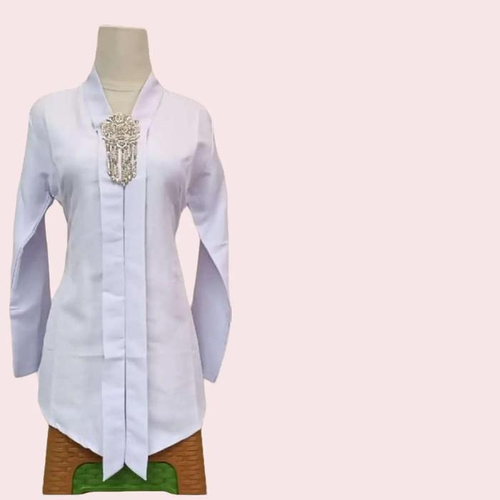 Kebaya Floy Model Encim Bahan Katun Balotelli Free Selendang Shifon Tari Warna Putih untuk Wanita -