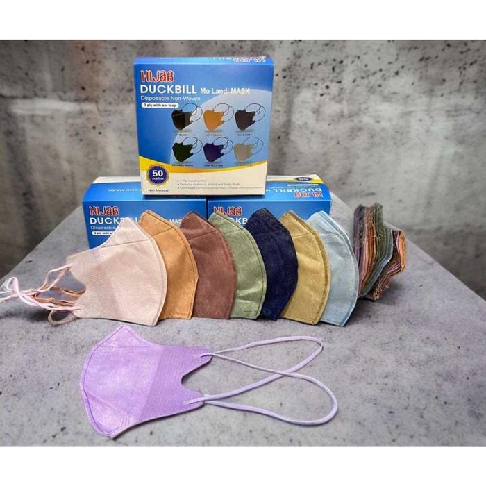 Masker Duckbill Hijab Headloop Hitam Putih Warna warni Nude Mix Pastel Isi 50 pcs per box