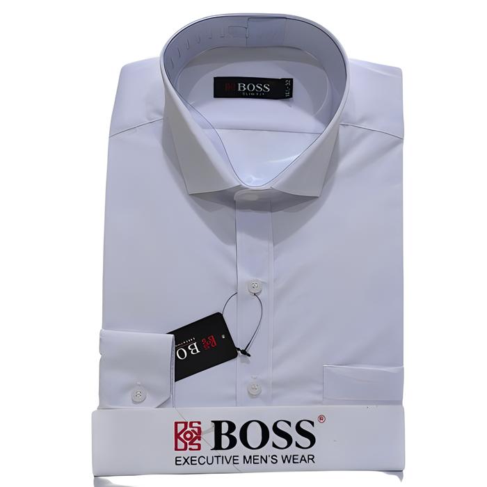 BOSS Kemeja Putih Polos Slimfit Lengan Panjang untuk Pria Model Kerja Formal Hitam Katun Baju Kantor