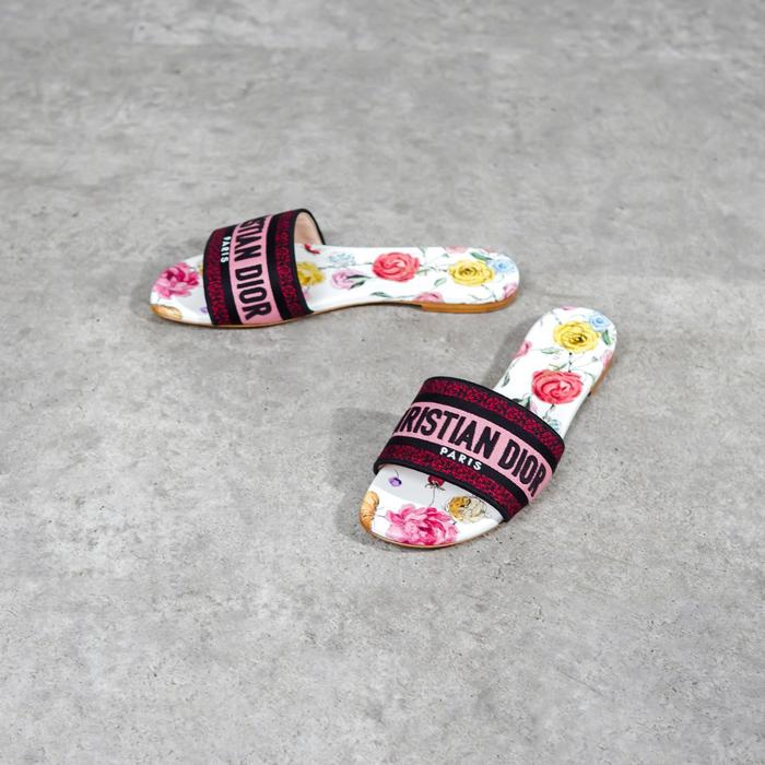 Sandal CHRISTIAN DIOR DWAY FLORAL WHITE PINK MULTI SANDAL 100% ORIGINAL