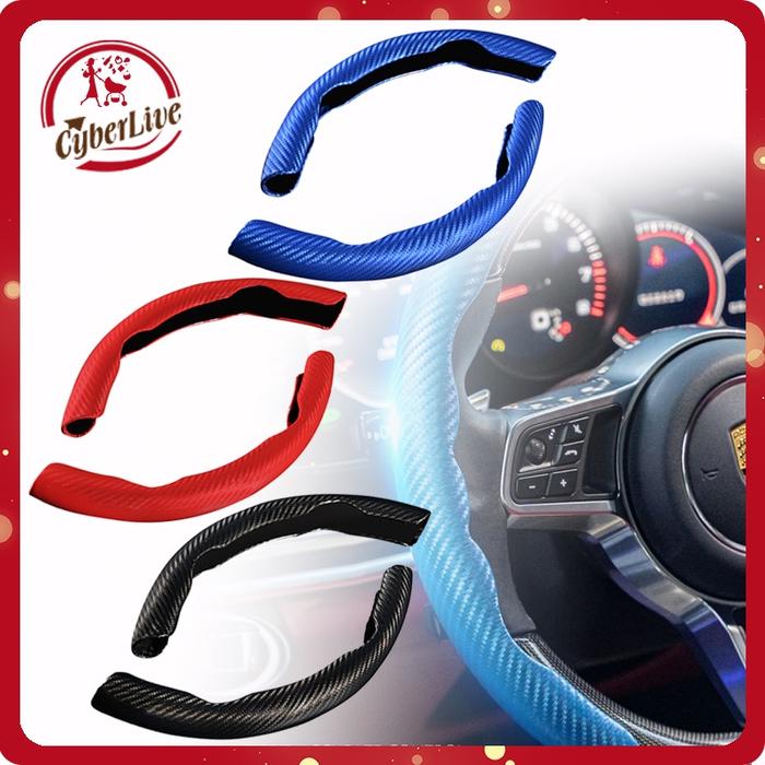 Cover Stir Mobil Carbon Fiber Sarung Setir Mobil Universal Penutup Roda Kemudi Steering Wheel Cover