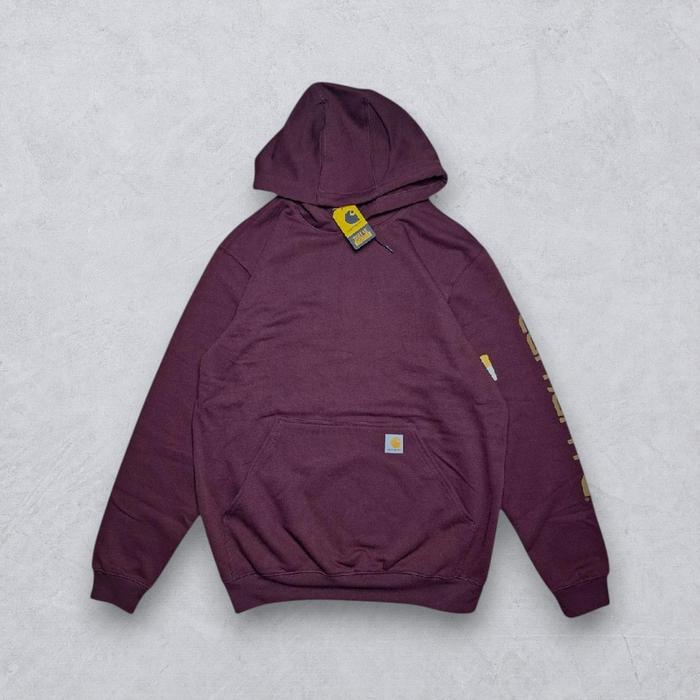 Carhartt K288 Spellout Hoodie Logo Sleeve Maroon Original