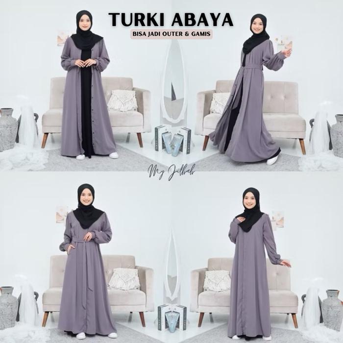 Turki Abaya Outer full kancing Abaya Lebaran Bahan Mirabella (Gamis Outer)