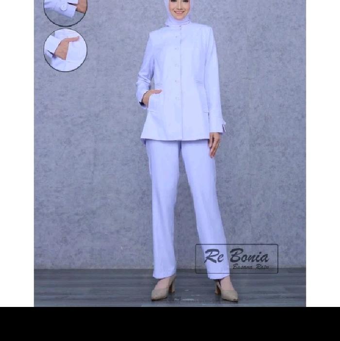 Seragam Re Bonia Baju Dinas ASN,PNS Wanita Putih Seragam PDL Wanita Seragam Perawat,RS Putih, Baju K