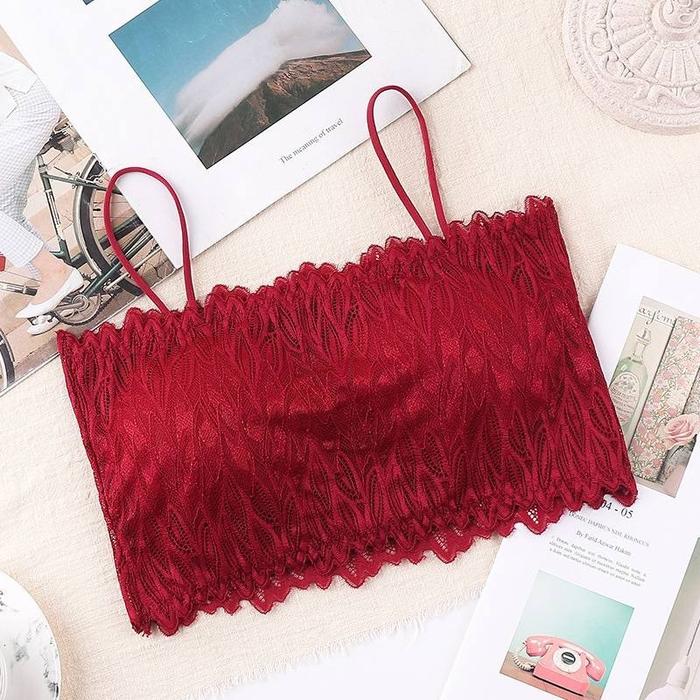 Ryuko - Bra Wanita Crop Top Bra Kemben Renda Motif Daun Dengan Busa BRA46