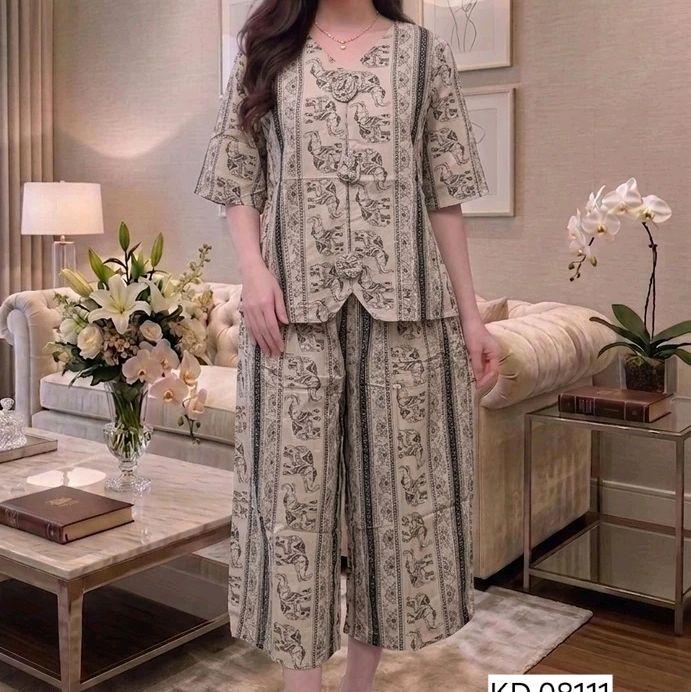 Set motif gajah 8111# setelan celana katun rayon LD 110 CM SET BAJU CEWEK SET CELANA panjang ST BAJU