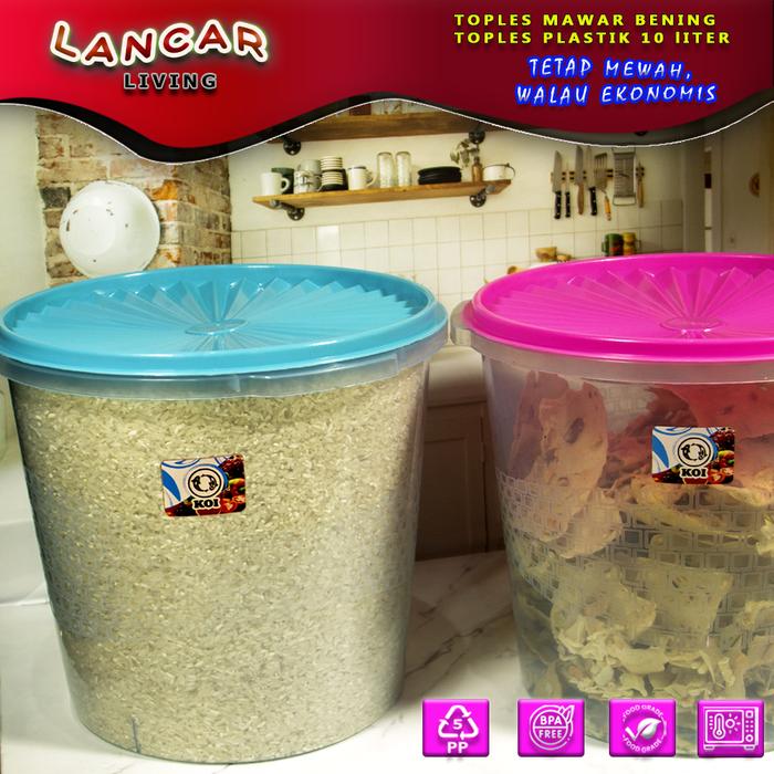 3Pcs Toples Mawar Bening Toples Plastik 10 Liter | Toples Kerupuk Besar 10L