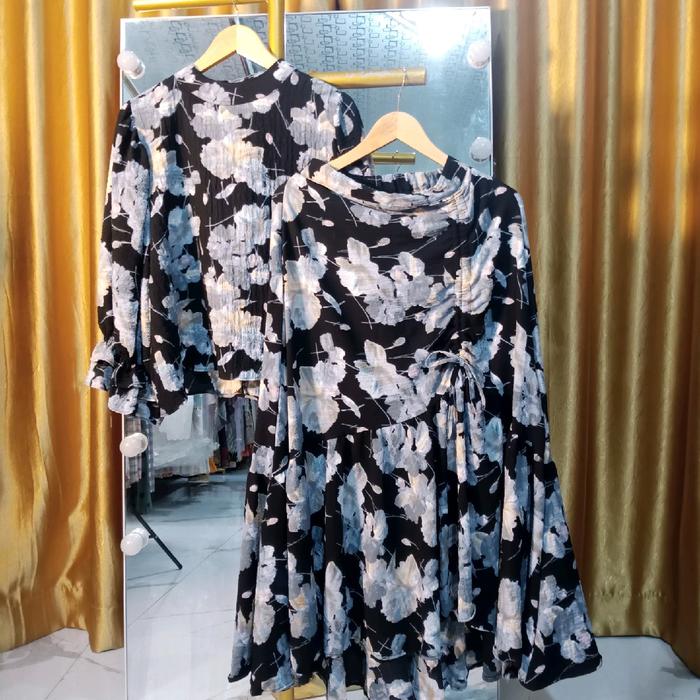 J'adore Clothing one set rok serut midi wanita Atasan Lembut Motif Nyaman Panjang