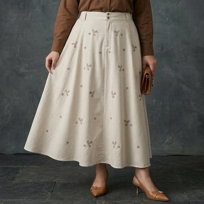 BP RALINE Rok Maxi Skirt Linen Bordir Jumbo Wanita Dewasa 70-110kg LP 70-128cm Pinggang Karet Adem N