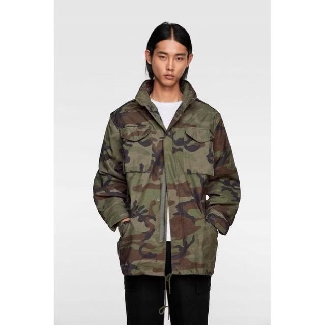 Brand New - Zara Man - Sateen Woodland Camo M-65 Field Jacket - Olive Gren - Size M fit L