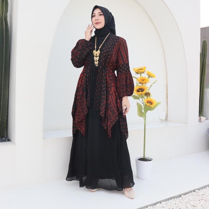 Set Gamis Kavira Etnik Baju Kondangan Premium Iner Dress Plisket Ceruti Armani Outer Viscose Semi Su