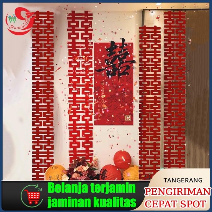 Tempelan Shuang Xi Panjang Bahan Beludru /Tempelan Sangjit/Tempelan Shuangxi Wedding Dekorasi Dindin