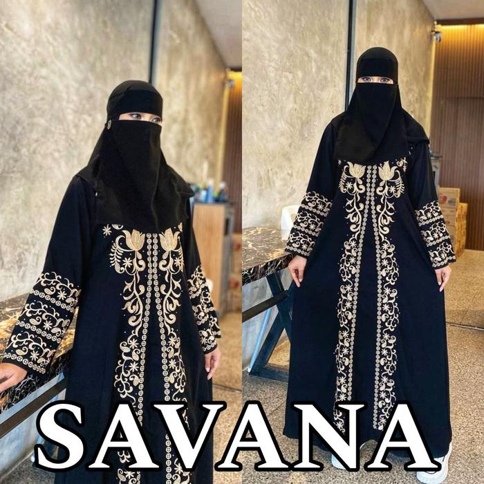 Abaya Dewasa Gamis Dress Saudi Hitam Jetblack Full Bordir Wanita Muslim - SAVANA