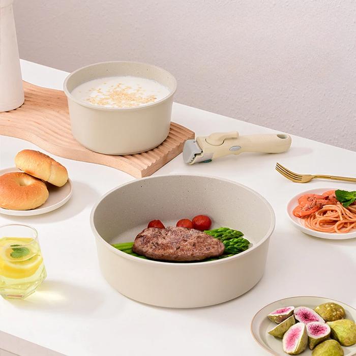 Creative Kitchen Cookware Set Removable Handle Pan Household Uncoated Ceramic Nonstick Cooking Pan S