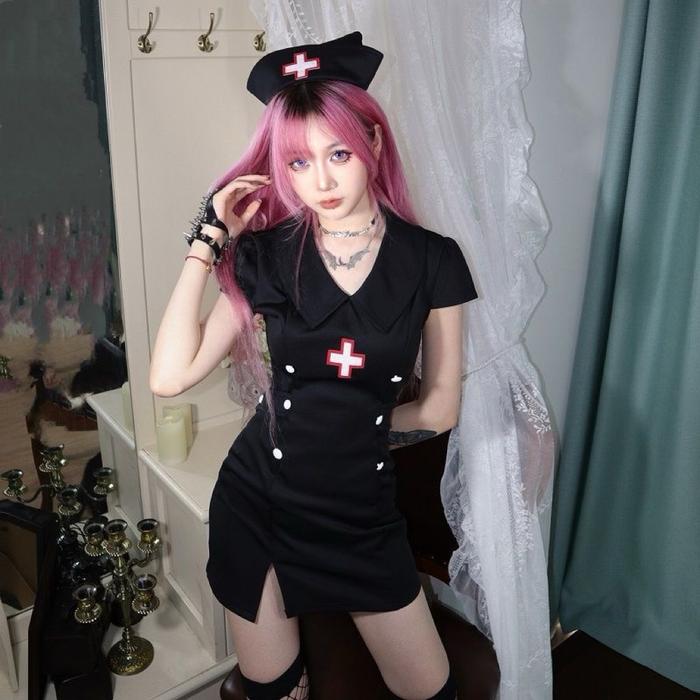 COD H 153 Kostum Nurse Sexy Lingerie Suster Perawat Cosplay Seragam Seksi Bosslingeries Hitam Putih 
