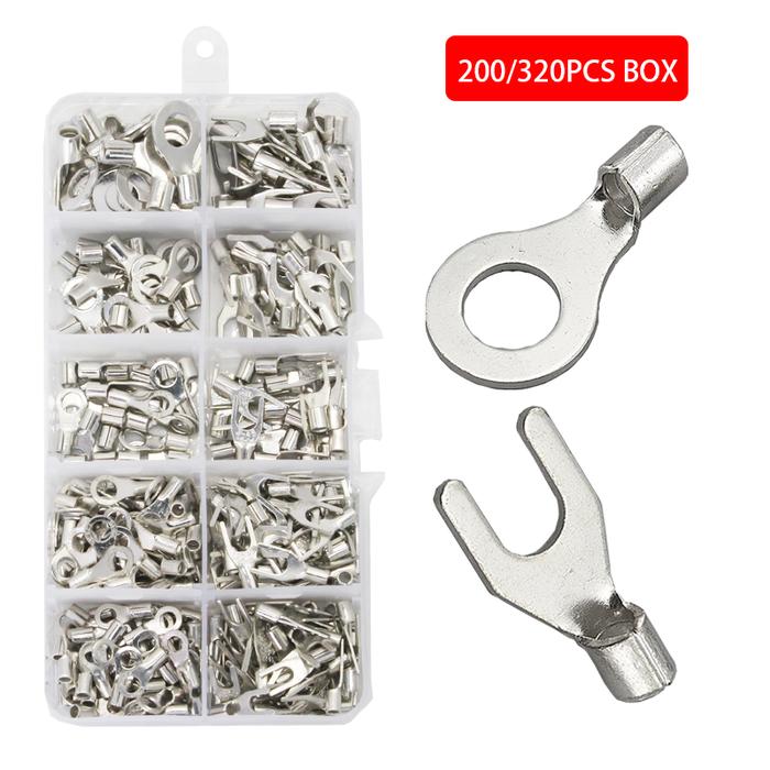 320Pcs/Box 10 In 1 Terminals Non-Insulated Ring Fork U-type Brass