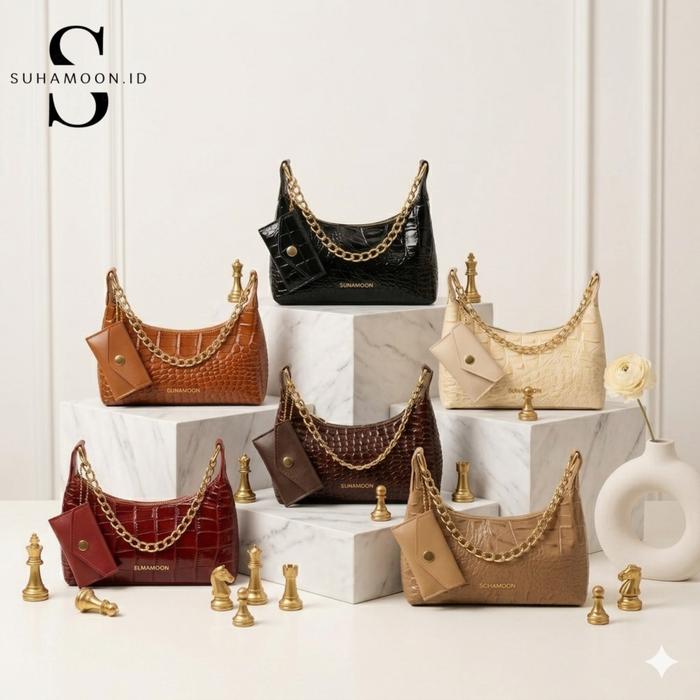 [Spesial Live] HkTas x Suhamoon Bag - Tas Mini Furab Croco Hand Bag Rantai / Tas Selempang Wanita Mi