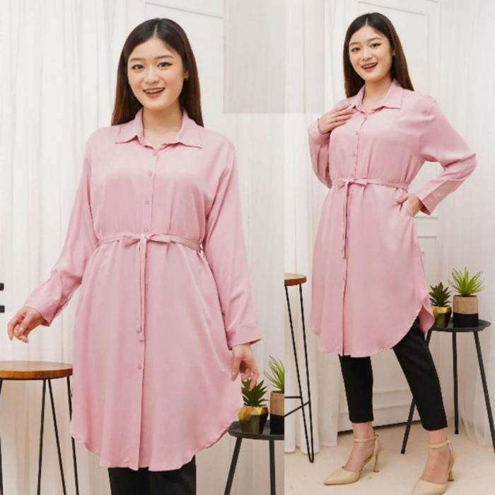 TUNIK WANITA JUMBO POLOS SHAKILLA TWILL TALI PINGGANG Remaja