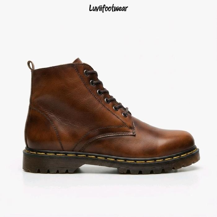 ARETHA Series Brown Sepatu Boots Pria Kulit Asli model Docmart 6 hole shoes