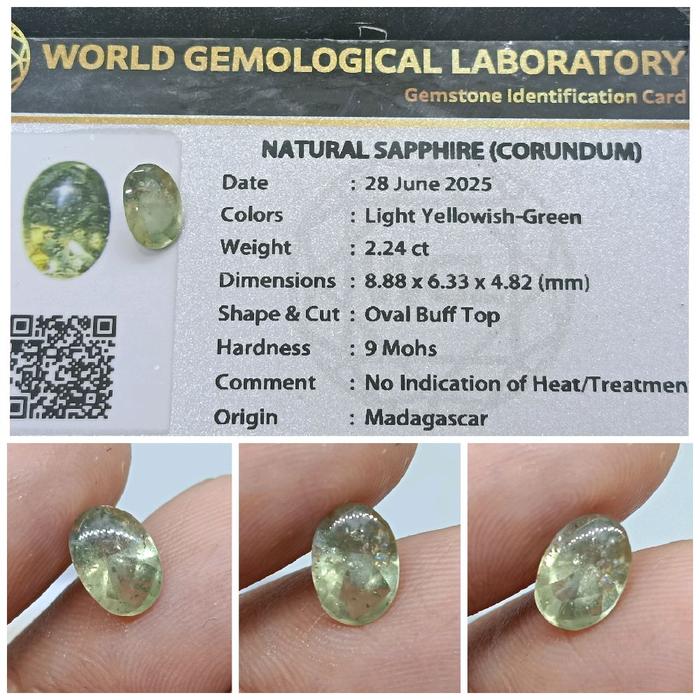 Natural Green Sapphire Madagaskar Kristal plus memo WGL Safir Afrika No Heat