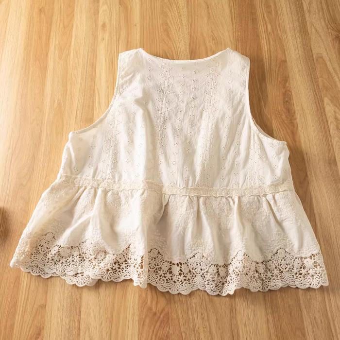 2026 Mori Kei Clothing Japanese Sweet White Beige Hollow Out Vest for Women Crochet Patchwork Cardig