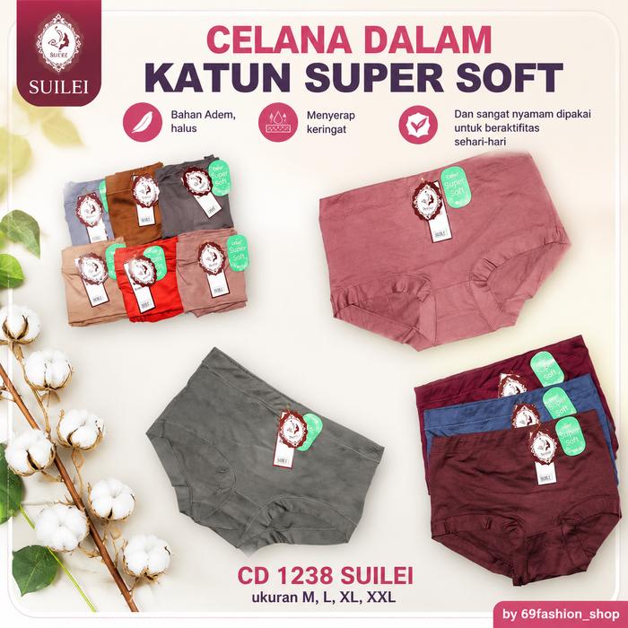 6PCS CELANA DALAM POLOS KATUN SUPER SOFT CD Suilei BF 5799/1238 SUPER SOFT KARET KECIL CD WANITA BER