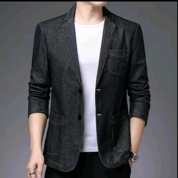 Jas Blazer denim pria-Jas denim Casual pria
