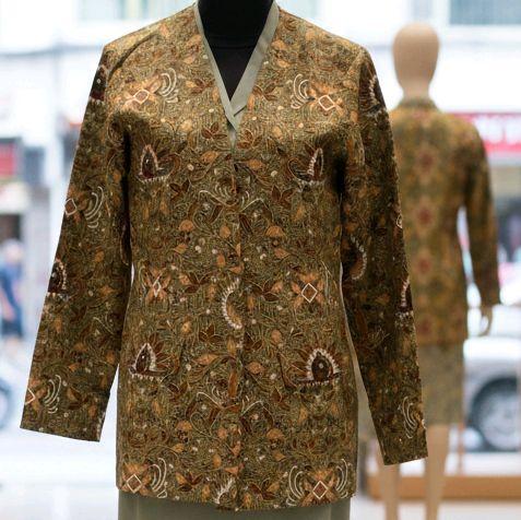 Blazer Persit Motif Batik Furing Badang Saku Kanan Kiri Bahan Katun Batik Warna Hijau untuk Tampilan