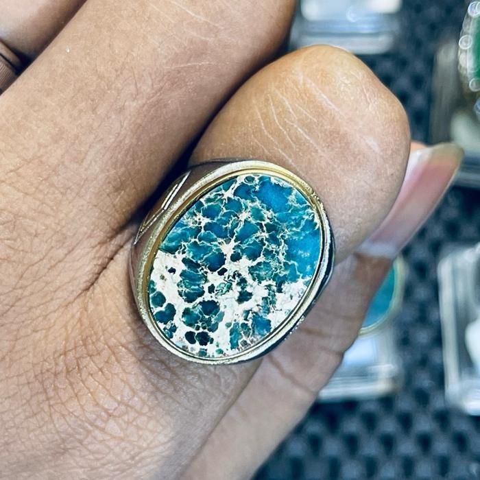 Cincin Akik Natural Batu Pirus Persia Model Tanam Titanium Size Quality Super Top baru