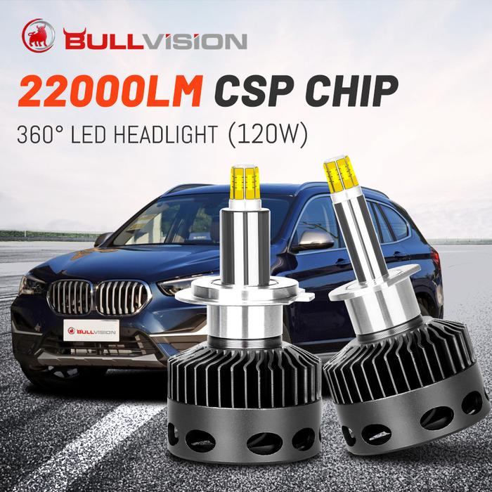Bullvision H1 LED Car Headlight 22000LM 360 Degree CSP Chip H7 H11