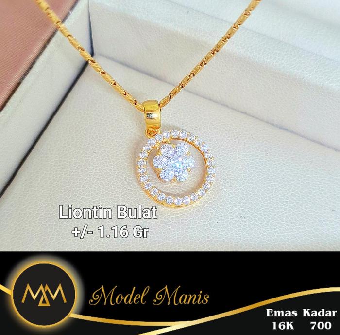 Liontin bulat emas kuning variasi bunga 700 kadar 16k
