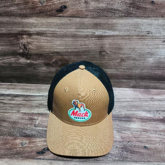 topi trucker hat mack trucks logo bordir logo brown