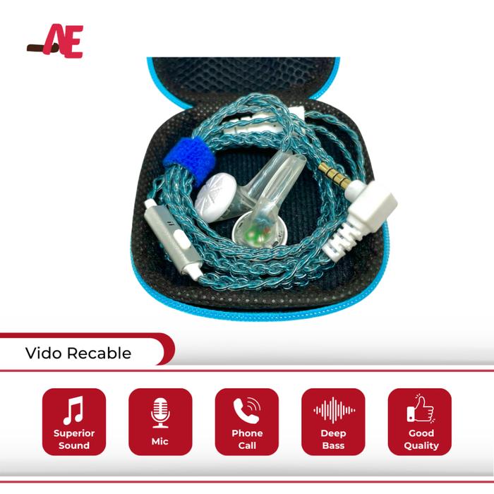 DIY Earbud Vido Recable Crystal Blue with Mic Jack L V5 (Earphone Vido Legend) Bass Earphone