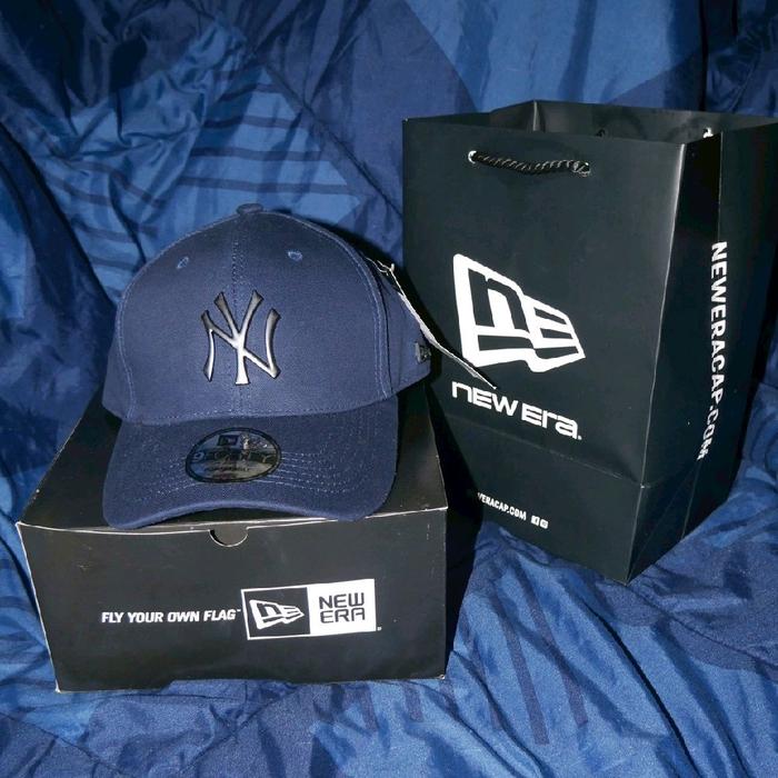 Topi Baseball MLB Caps New Era Hat Logo NY Metal Navy Hitam Topi Baseball New Era Logo New York Plat
