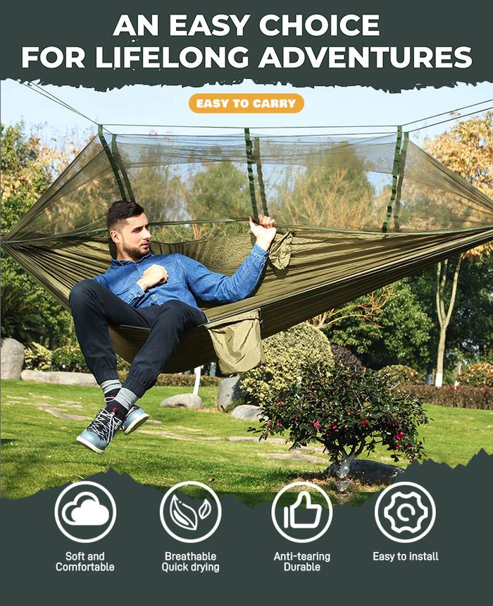 Hammock Net Nyamuk Ultralight dengan Tali dan Karabiner Tenda Hammock